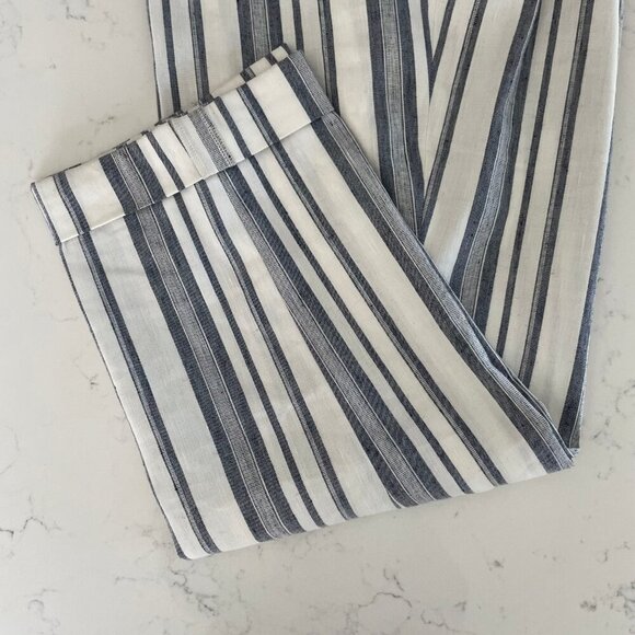 RW&CO. Stylish Comfy Linen + Poly Pleated Front Striped Pants Blue Cream Sz S - Picture 3 of 12